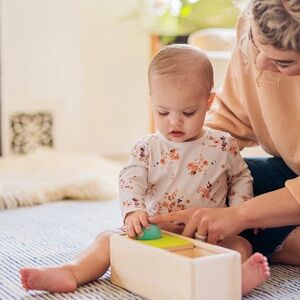 Lovevery Sliding Top Drop Box with Felt Ball from the Thinker Kit Months 11-12